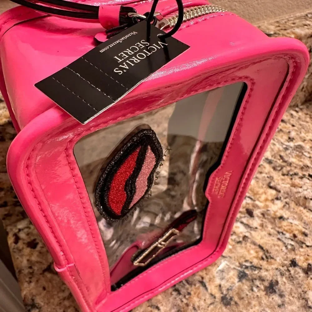 Victoria's Secret Cosmetic Case Clear Pink Patches Beauty Travel Makeup …